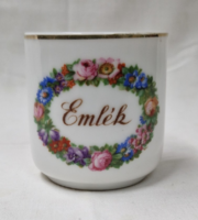 Régi Zsolnay pajzspecsétes Emlék feliratos virágokkal díszített porcelán csésze
