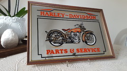 Harley Davidson advertising mirror image, in a wooden frame