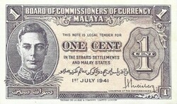 1 cent 1941 Malaya 2. UNC