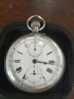 Swiss Pocket Watch Porcelán Számlapos Kronográf,Chronograph Acéltokos,Dupla Fedeles Zsebóra,Óra.