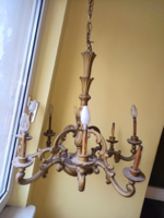 Antique 8-branch baroque chandelier carved from wood