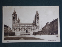 Postcard, Pécs, view of the cathedral, detail of the promenade, 1934