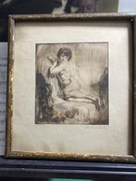 István Prihoda: angelic nude (colored etching)