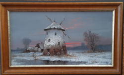 From the collection - oil painting by Imre Puskás - old mill - framed