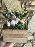 Spring Easter decor decoration table decoration in a wooden box with bunnies is unique