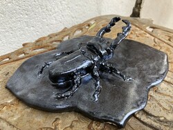 Semi-porcelain stag beetle with metallic glaze