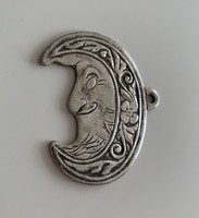 Antique art nouveau silver smiling moon marked brivio large pendant