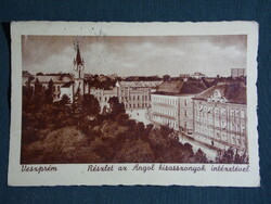 Képeslap, Postcard, Veszprém, Részlet az Angol kisasszonyok intézetével, látkép, 1944