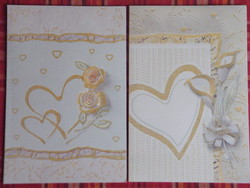 2 postcards glittered with gold (either for a wedding or for a loved one with love).