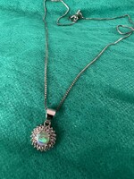 Modern opal silver necklace
