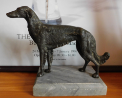 Large, turn-of-the-century antique bronze dog (greyhound) on a gray marble plinth