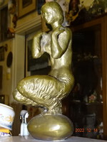 Valéria Tóth (1943): squatting woman (girl undressing, before bathing) 34 cm !!!!! Bronze