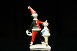 Old Raven House porcelain clown with a little girl / figure / retro old