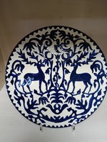 Blue and white deer motif ceramic plate