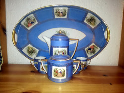 Royal Vienna jelenetes GIGA füles  TÁLCA és 4 szem MOKKÁS KÉSZLET - Art&Decoration