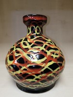 Orange - lemon yellow striped ceramic vase