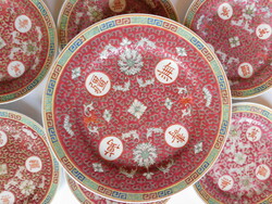 Vintage MUN SHOU Famille Rose Jingdezheng porcelán süteményes készlet