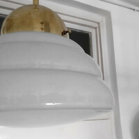 Art deco réz mennyezeti lámpa trió felújítva - felhő alakú tejüveg búra