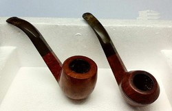 A pair of styles of identical, trapezoidal, wide-mouthed polished bruyére pipe, Ireland, England
