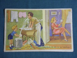 Postcard, artist, humor, fun, laughter, joke, graphic artist, who is the master of the house, 1941