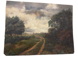 Sándor Brodszky (1819-1901): forest road oil painting