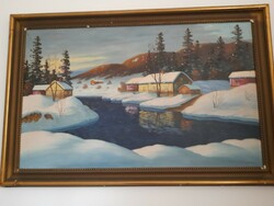 Painting, winter landscape, vintage, in very good condition. Signed e. Augustine