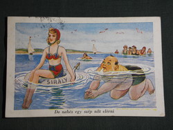 Képeslap, Postcard, artist,humor,móka,kacagás,vicc ,grafikai rajzos, erotikus, 1950