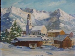 Austrian Alps in winter oil painting 1957