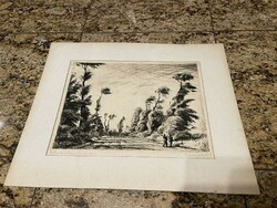 Proof print by István Zádor, acacia road in the wind, etching