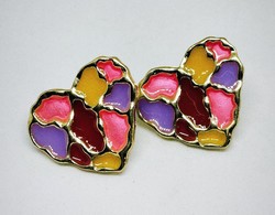 Cloisonné-style, colorful heart-shaped earrings 400