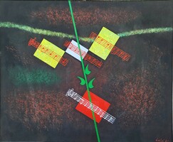 140x120cm!! László Óvári (1926 - 1988) Hommage à Kodály Oil Painting with Original Guarantee!