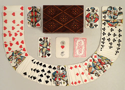 RITKA vintage antik Piatnik védjegyes kártyabélyeges TAROKK kártya jóskártya vetőkártya fa doboz