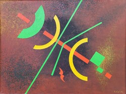 124X94cm!! Composition by László Óvár (1926 - 1988). Oil painting with original guarantee!