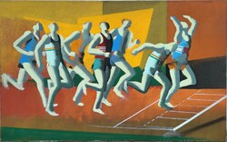 Ilona Aczél (1929 - 2000) runners c. Oil painting with original guarantee!