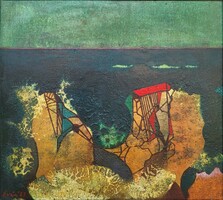 László Óvár (1926 - 1988) rock c. Oil painting with original guarantee!