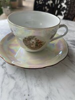 A collectible chandelier glazed scenic tea cup with small plate.