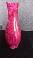 Hollóháza lustrous burgundy-pink vase with gilded edge, marked, numbered,