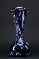 Blue glass vase, iridescent, thick, heavy, large size vase.