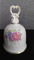 Hollóháza porcelain bell with floral pattern, marked, original, incomplete