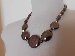 Iridescent, brown glass or ceramic necklace