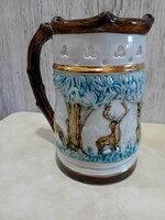 Royal dux Czechoslovak porcelain hunting beer mug with openwork rim, bait mug