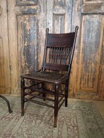 Carved, turned mid-19th century, perhaps Swabian hardwood chair, with leather seating surface, nice patina