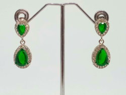 Casual sterling silver earrings with faceted emerald green and clear cz crystals 401