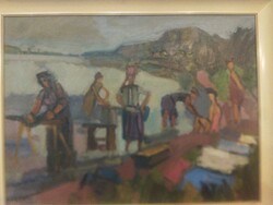 Ferenc Doór (1918-2015) washing women on the banks of the Danube