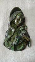 26 cm Madonna, Szűz Mária a kis Jézussal , dombor szentkép, fali dekoráció, dombormű, dísz, relief