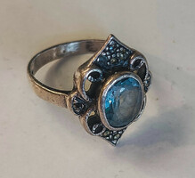 Antique marcasite sterling silver ring with aquamarine