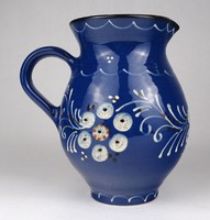 1Q856 blue glazed earthenware jug 18 cm