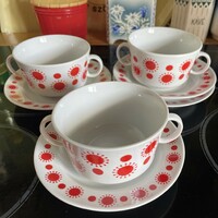 3 Lowland porcelain soup cups + base