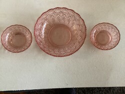 3-piece pink glass set with antique Hungarian coat of arms with the inscription God bless the Hungarians.