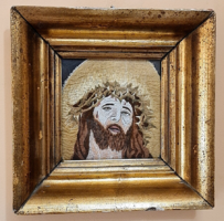 Antique picture of Christ - needle painting in a beautiful antique frame